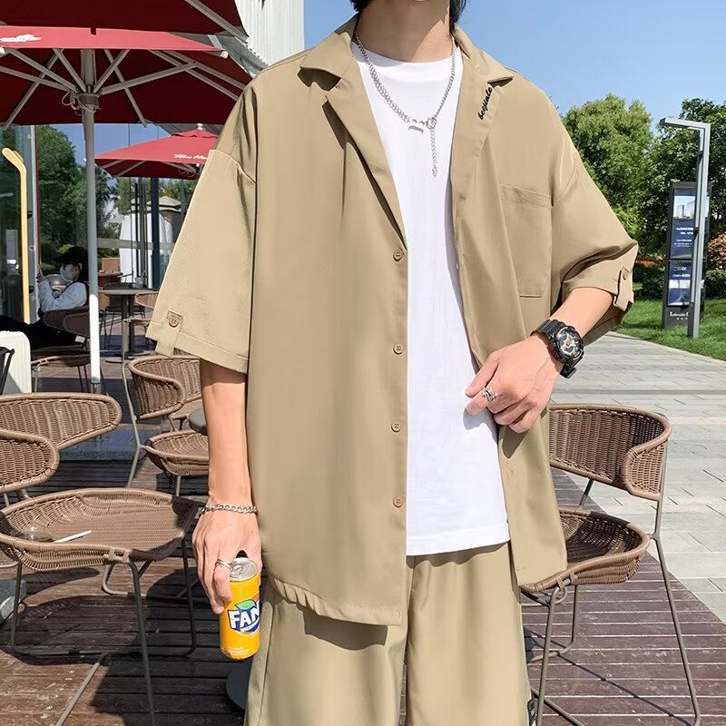 Mens Casual Shirt And Shorts TwoPiece Set