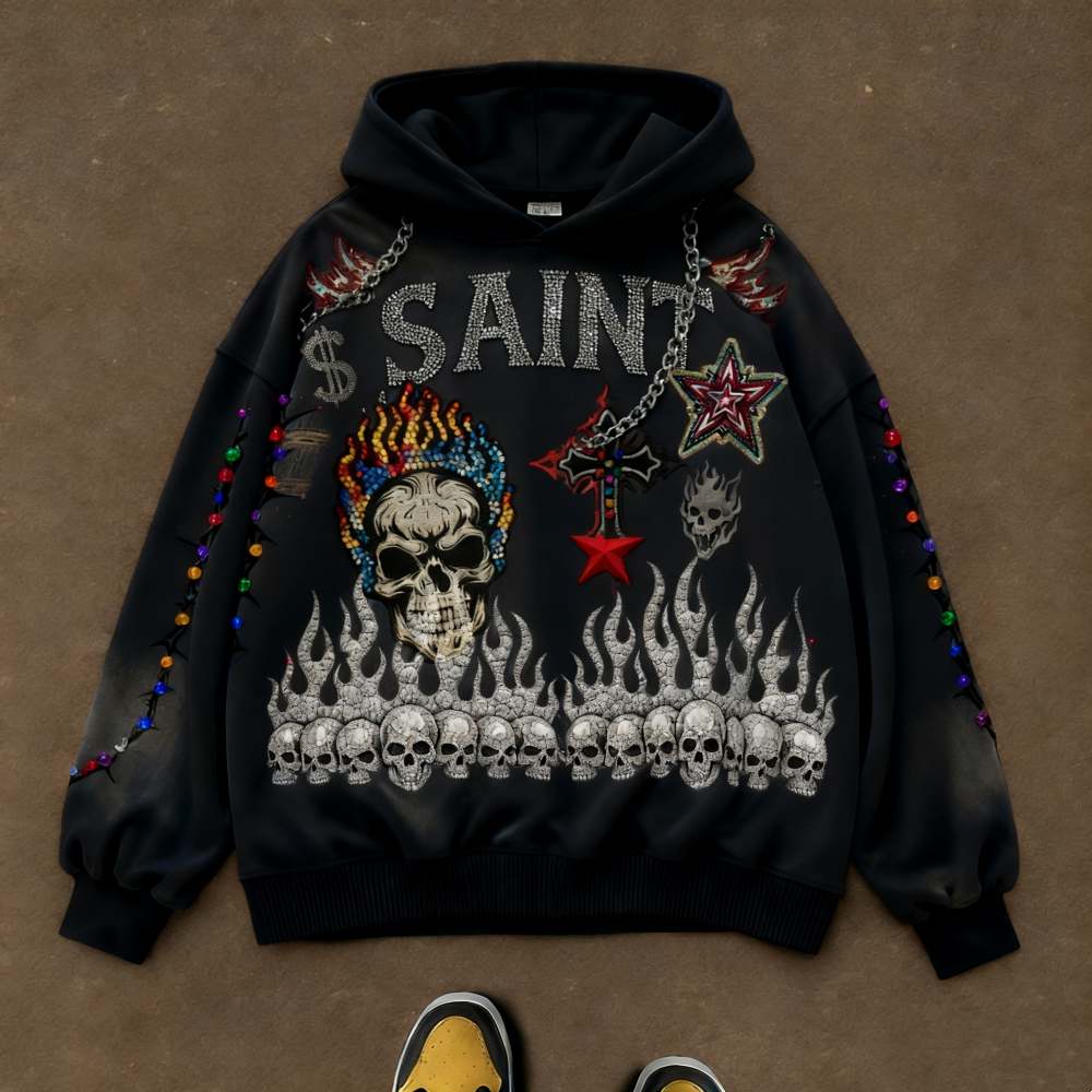 Hooded Skull-print Sweatshirt With Diamond Embellishments
