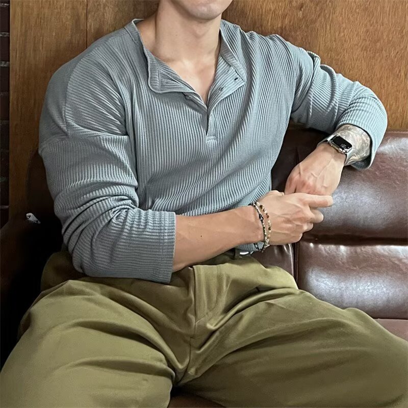 Plus-size Mens Waffle-knit Straight-leg Cuffs Versatile And Slimming