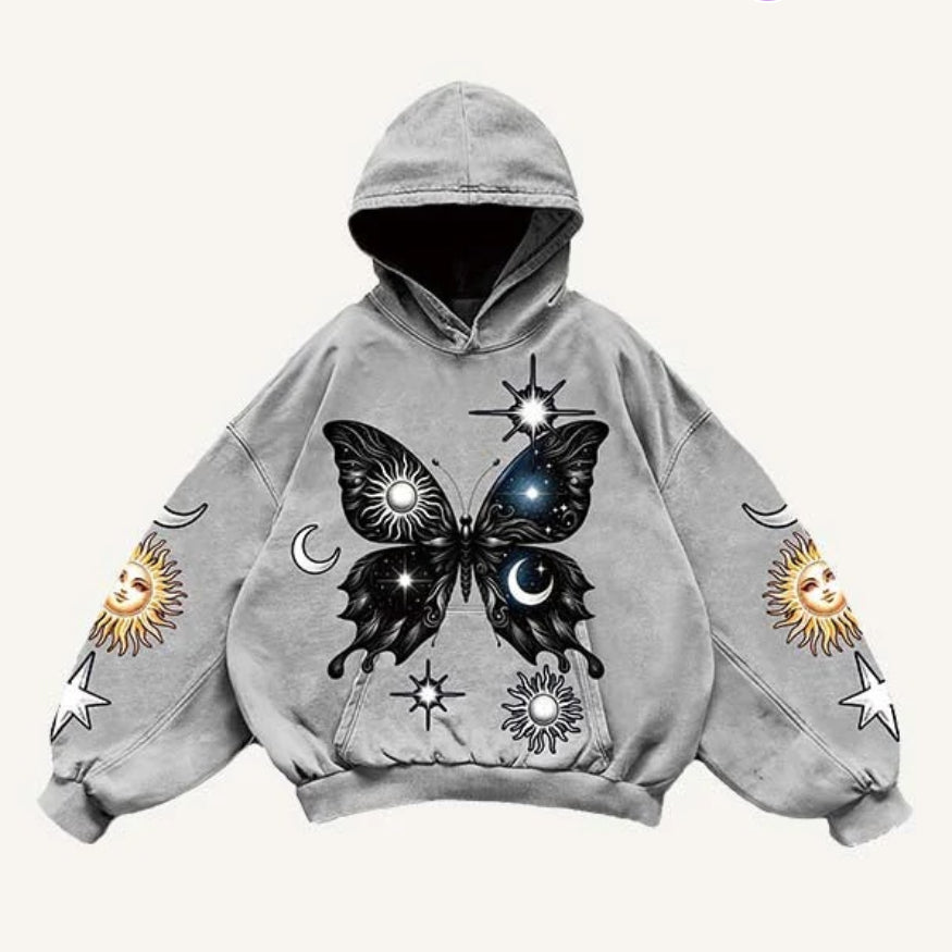 Loose Long Sleeved Casual Retro Hooded Sweatshirt