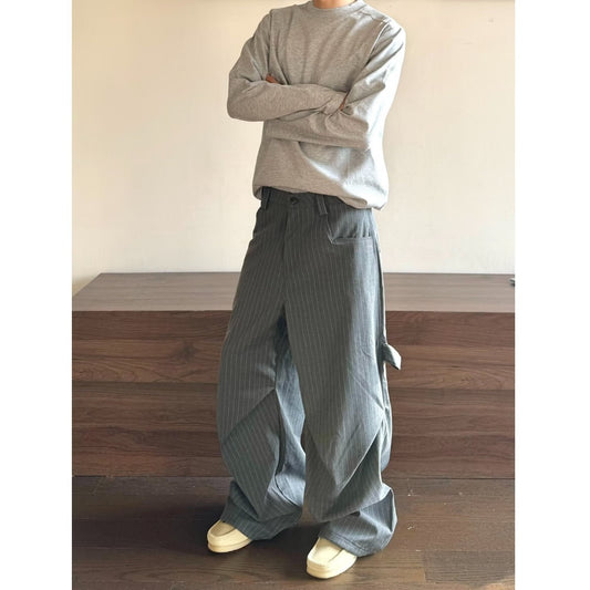 Laid-back, Relaxed Striped Color-block Low-rise Suit Pants