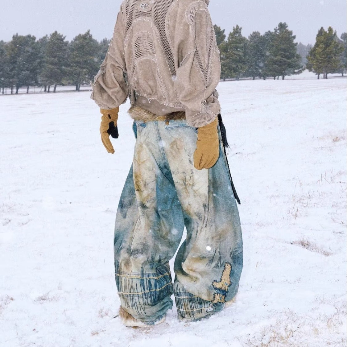 Plus Size American Street Heavy Industry Random Needle Embroidery Stain Jeans