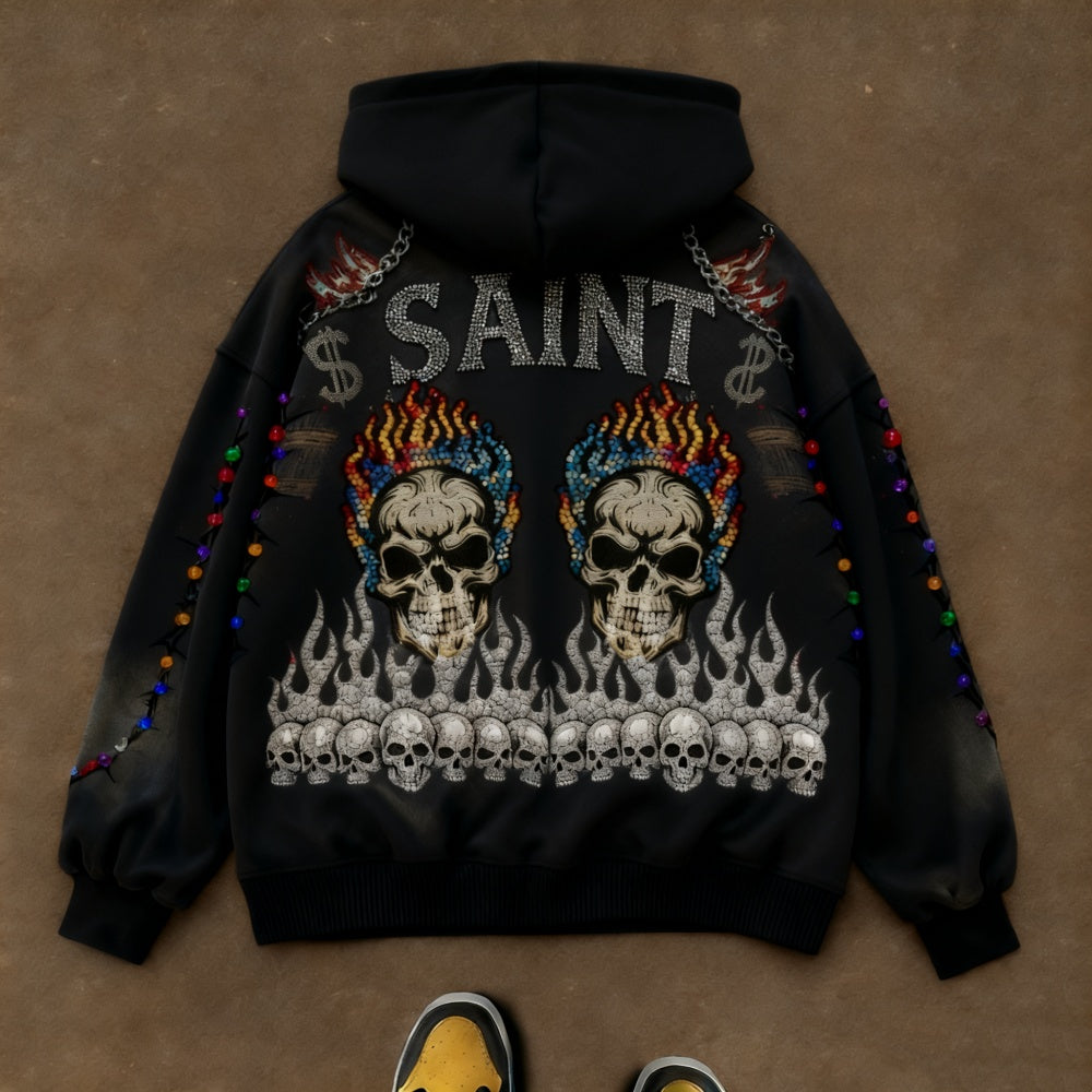 Hooded Skull-print Sweatshirt With Diamond Embellishments