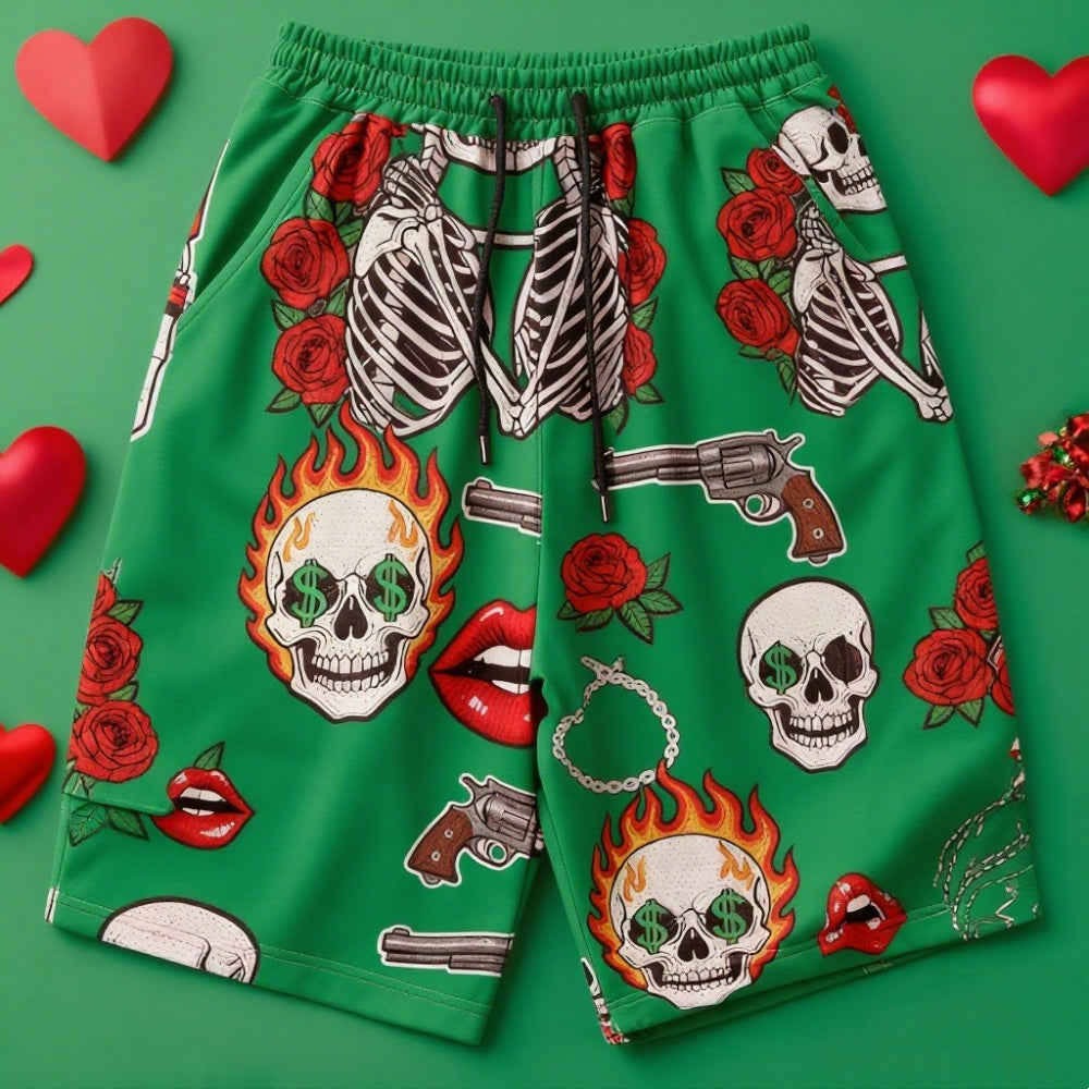 Mens Printed Straight-Leg Ankle-Length Sports Shorts